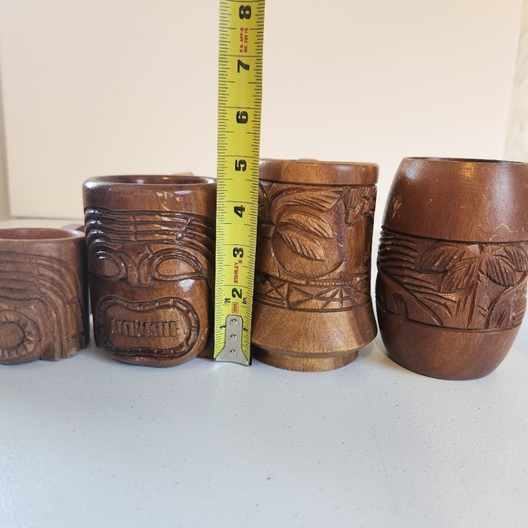 Tiki Bar Barware Cups Mugs Carved Wood Mug Lot Hawaii 1960s 60s Decor - Picture 9 of 11